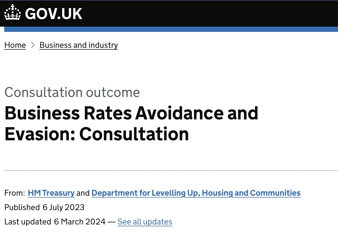 UK Government Business Rates Consultation